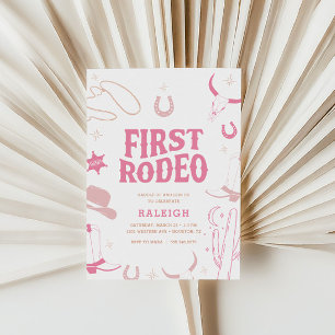 Flickor's Boho Retro First Rodeo Cowgirl 1st Birth Inbjudningar