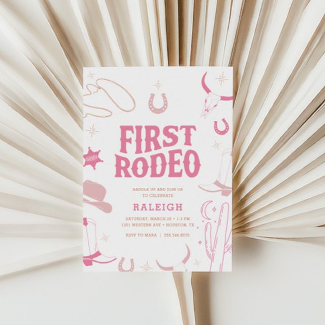 Flickor's Boho Retro First Rodeo Cowgirl 1st Birth Inbjudningar (Skapare uppladdad)
