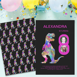 Flickors dinosaur födelsedagsfest rosa inbjudningar