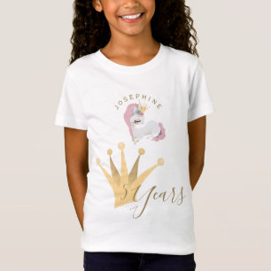 Flickors födelsedag söt enhörning med guldkrona t shirt