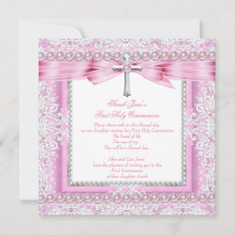 Flickors första heliga kommunion Kors Snygg Rosa P Inbjudningar