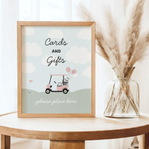 Flickors Hål-i-ett-golfskylt för första födelsedag Poster