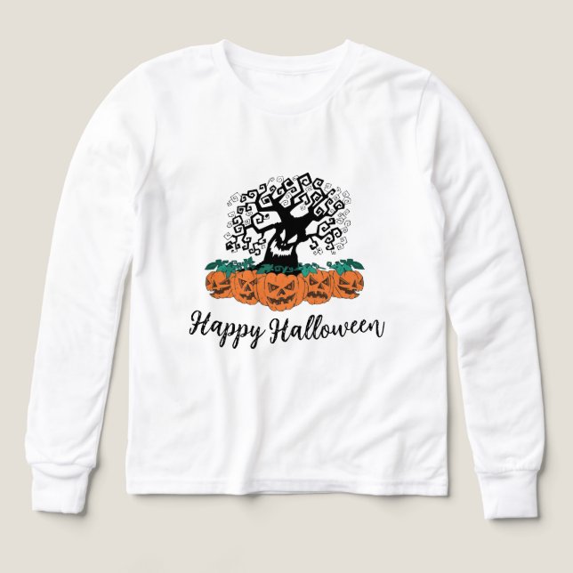 Flickors långsparkade skiva för Halloween T Shirt (Design framsida)