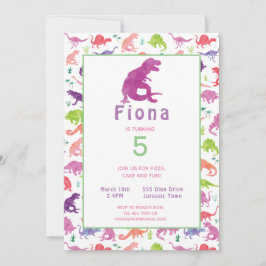 Flickors Lila Rosa Dinosaur Birthday-inbjudan