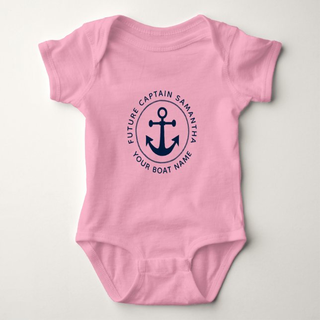 Flickors nautiska marinankare rep kaptenbåt namn t shirt (Framsida)