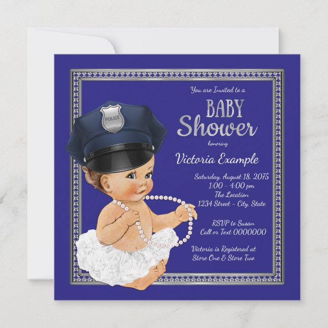 Flickors polis baby shower inbjudan (Framsida)