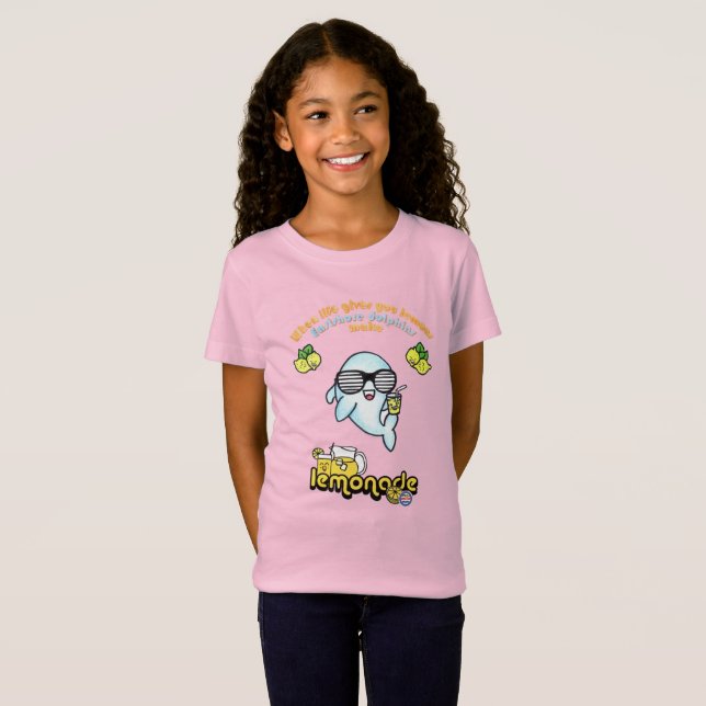 Flickors Rosa Lemonade Dolphin T-Shirt (Hel framsida)