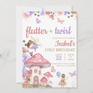 Flickors Rosa Lila Blommigt Fairy Birthday Inbjudningar