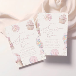 Flickors Rosa Sweet One Candy Ice Cream 1:a födels Inbjudningar