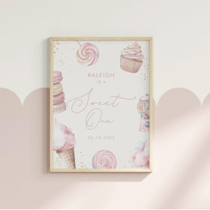Flickors Rosa Sweet One Candy Ice Cream 1:a födels Poster