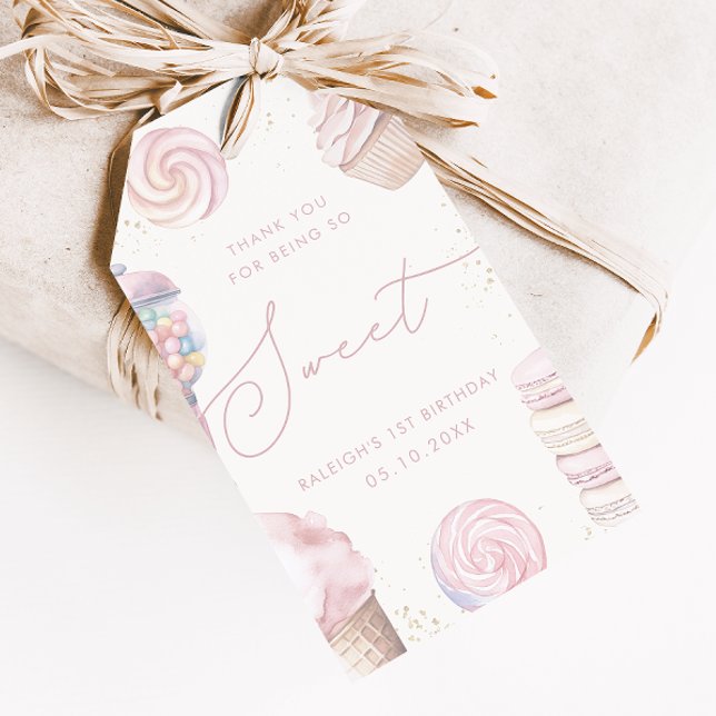 Flickors Rosa Sweet One Candy Ice Cream Favor Presentetikett (Skapare uppladdad)