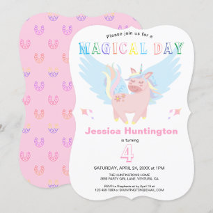 Flickors Rosa Unicorn Magic Day Födelsedagsfest Inbjudningar