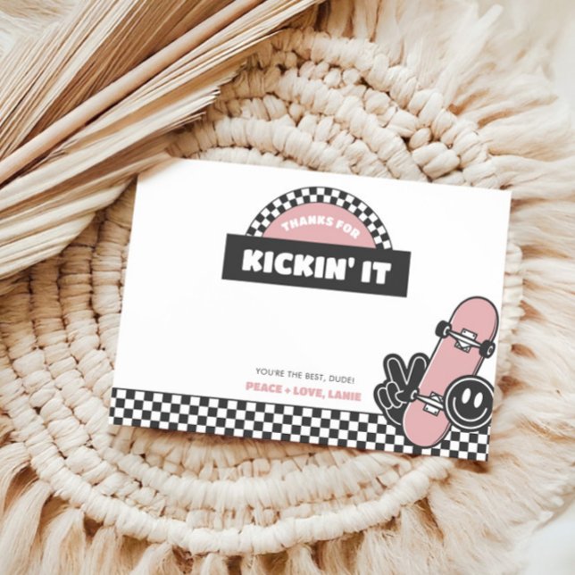 Flickors Rutiga Skateboard Groovy Rad Födelsedag Tack Kort (Skapare uppladdad)