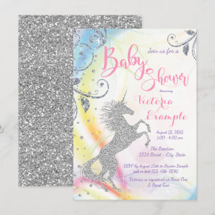 Flickors silver enhörning baby shower-inbjudningar inbjudningar