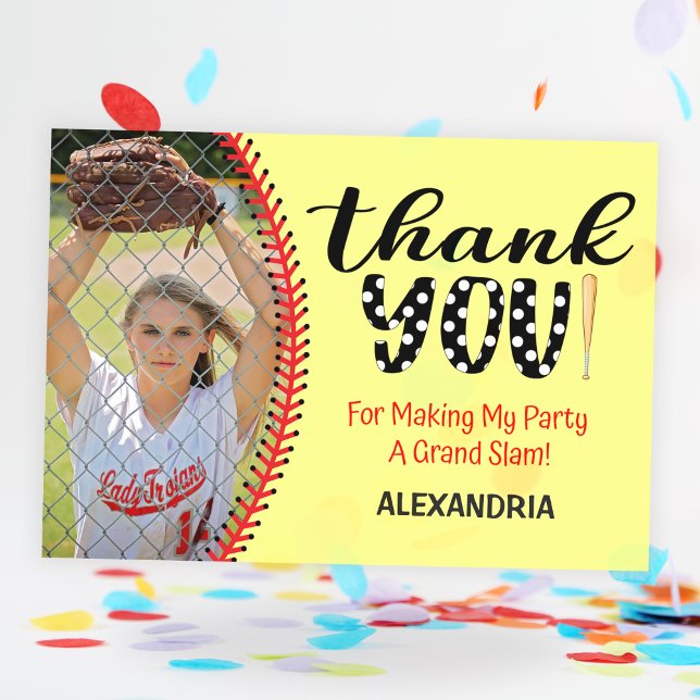 Flickors Softboll Födelsedagsfest  Tack Kort (Girls Softball Birthday Party Thank You Card)