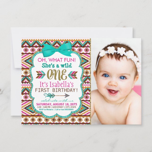 Flickors Tribal Första Födelsedagsfest Inbjudningar (Framsida)