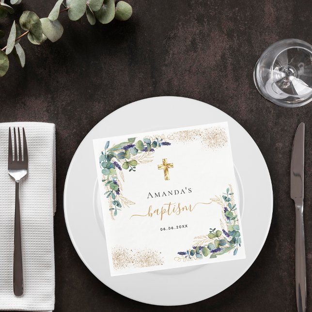 Flickpojke från Baptism Eucalyptus greenery glitte Pappersservett (Skapare uppladdad)