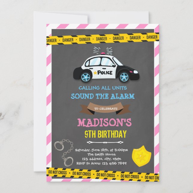 Flickpolisfödelsedagstema Inbjudningar (Framsida)