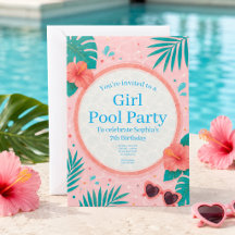 Flickpoolparty födelsedagsinbjudan