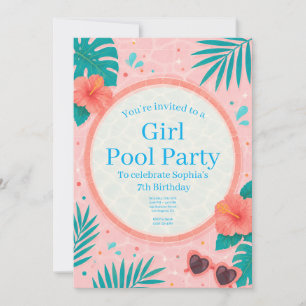 Flickpoolparty födelsedagsinbjudan inbjudningar