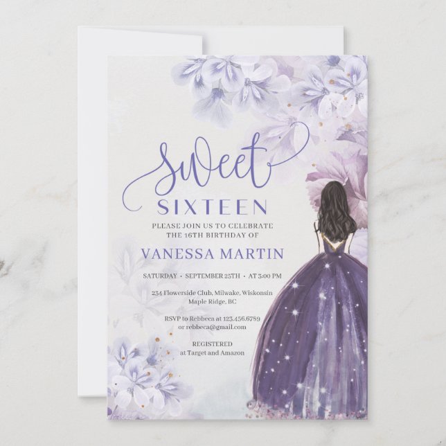 Flickprinsessa med lila dress vår bohemian inbjudningar (Framsida)