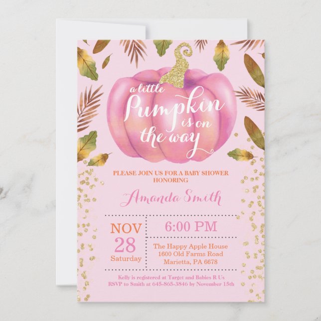 Flickpumpkin Pumpkin Fall Baby Shower-inbjudan Gul Inbjudningar (Framsida)