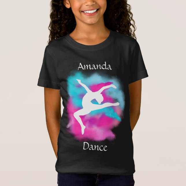 Flickr Dance Leap Rosa Blue Färg Bomb med Namn T Shirt (Framsida)
