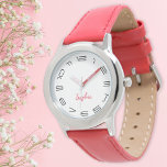 Flickr Modern Chic Trendig Coola Red Custom Name K Armbandsur<br><div class="desc">Anpassningsbar,  personlig,  ungflickor roligt coola snyggt modernt läderband av chic,  fodral av rostfritt stål,  handklocka. Skriv bara i namn. Skapa en underbar,  anpassningsbar klocka för den lila prinsessan i ditt liv - dotter,  syster,  systerdotter,  mordotter,  guddotter,  styvdotter. Gör en underbar anpassningsbar till födelsedag,  studenten,  julklappar,  helgdagar med mera.</div>