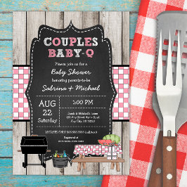 Flickr Rustic Wood Par Baby Q Shower-inbjudan Inbjudningar