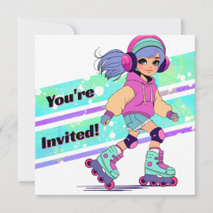 Flickroller Skating Birthday-inbjudan Inbjudningar