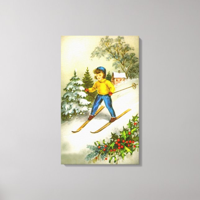 Flickskidor, festlig vintage canvastryck (Framsida)