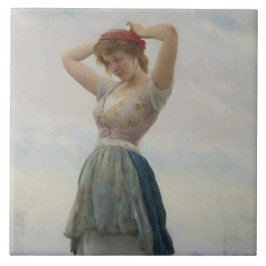 Flickslaxing på stranden kakelplatta