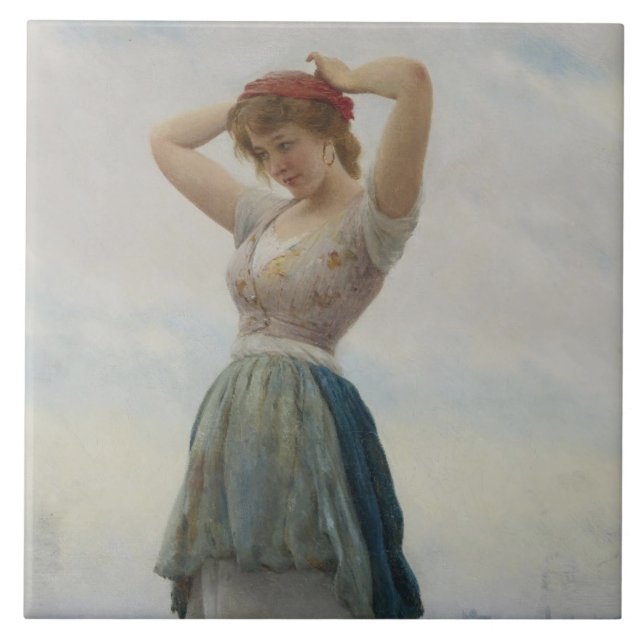 Flickslaxing på stranden kakelplatta (Framsidan)