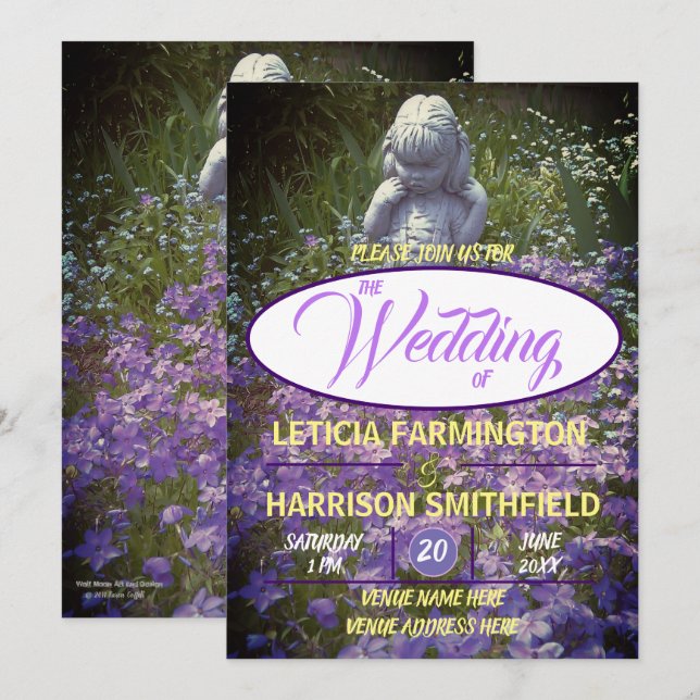 Flickstaty med blå violett falx-glöd-jag-noter inbjudningar (Fram/baksida)