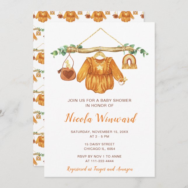 Flickstövel för höstblomma inbjudningar (Fram/baksida)