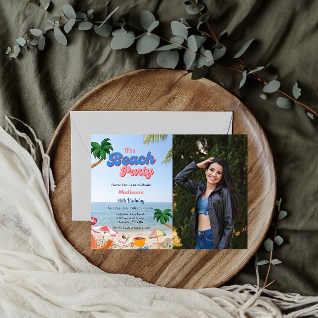Flickstrand party födelsedag,tropisk födelsedag inbjudningar (Skapare uppladdad)