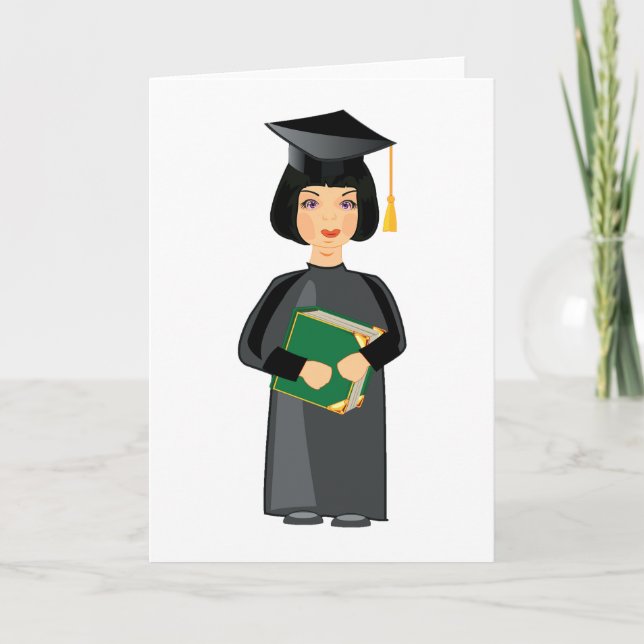 Flickstudent i svart kappa och mössa kort (Framsida)