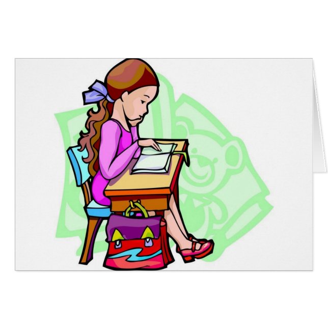 Flickstudier på skrivbordet hälsningskort (Framsidan Horizontal)