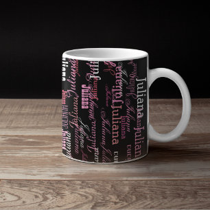 Flicktypografi namn, rosa på svart mugg för hennes