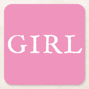 Flicktypografi Rosa Flicka Baby Shower Underlägg Papper Kvadrat