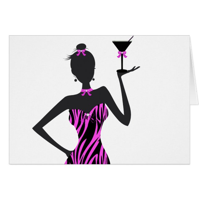Flickvän Martini Zebra Rosa Hälsningskort (Framsidan Horizontal)
