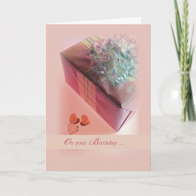 Flickvänens födelsedagskort, Rosa, närvarande med  Kort (Framsida)