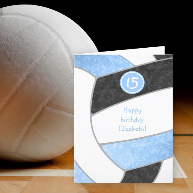 flickvänlig blå svart volleyball-födelsedag kort (Skapare uppladdad)