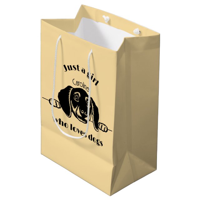 Flickvänlig presentpåse med hunddesign (Framsidan Vinklad)
