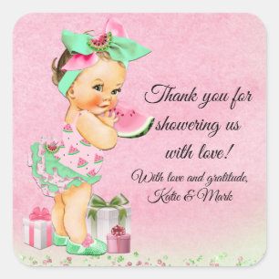 Flickvattenmelon Baby Shower-presentklistermärken Fyrkantigt Klistermärke