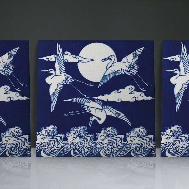 Flies Cranes Christopher Dresser Art nouveau Kakelplatta (Skapare uppladdad)