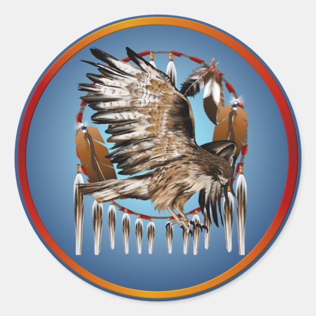 Flies Hawk Dreamcatcher Sticker Runt Klistermärke (Framsida)