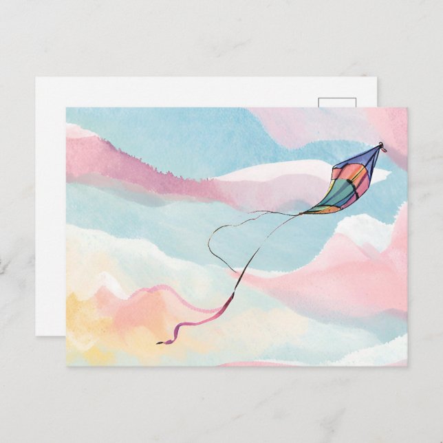 Flies Kite | Airy Watercolor Himmel Vykort (Fram/baksida)