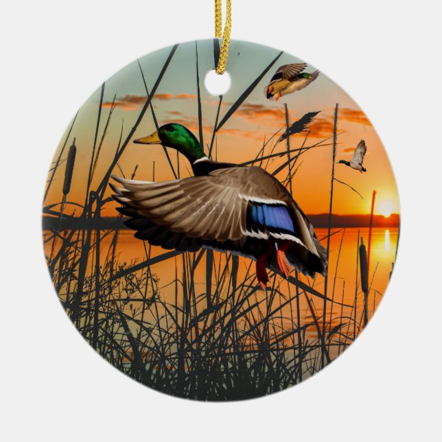 Flies Mallard Ornament, Anka Hunting Julgransprydnad Keramik (Framsidan)