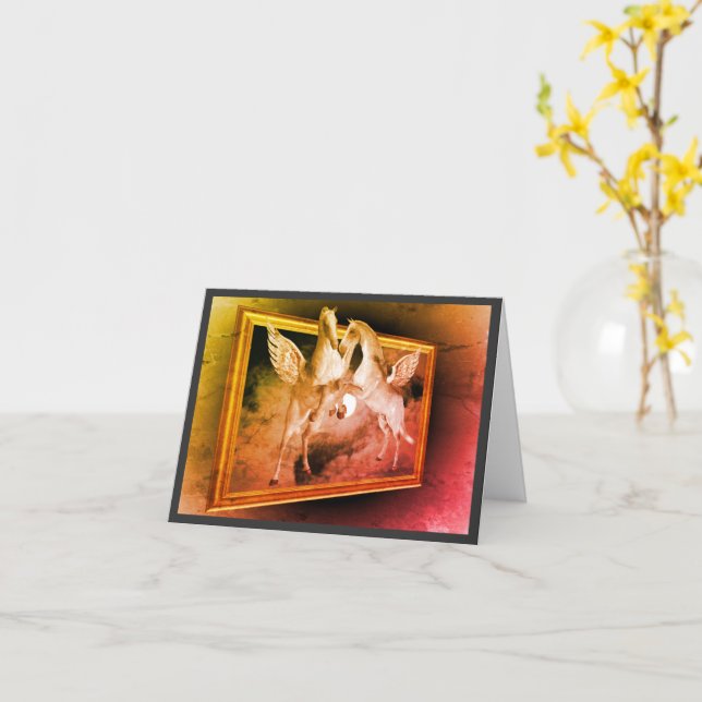 Flies Pegasus Fantasy Horse Art Note Card Kort (Gul blomma)